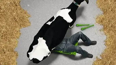 Mechaniker liegt unter Kuh wie unter Auto